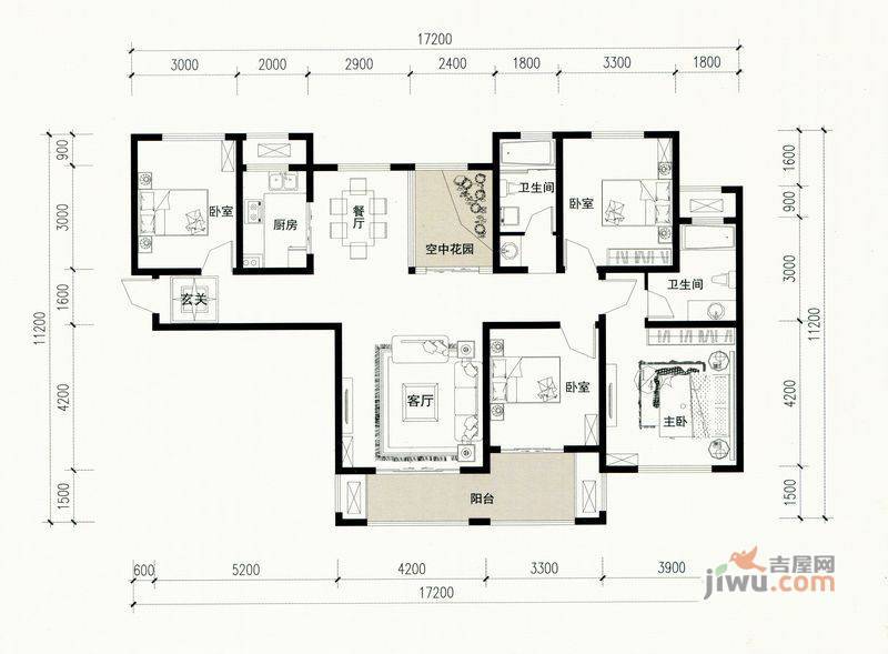 建业左岸国际4室2厅2卫167㎡户型图