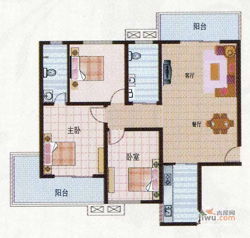 钰泰九龙苑3室2厅2卫119.8㎡户型图