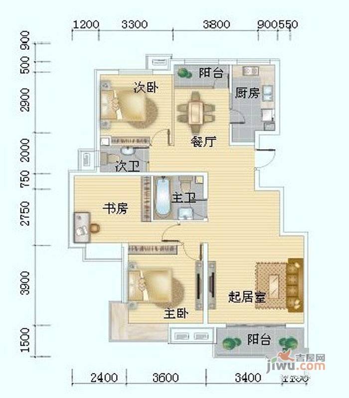 海岸国际3室2厅1卫135.8㎡户型图