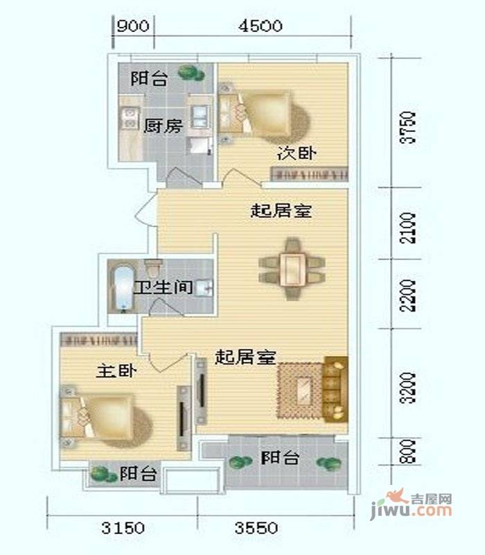 海岸国际2室2厅1卫78.6㎡户型图