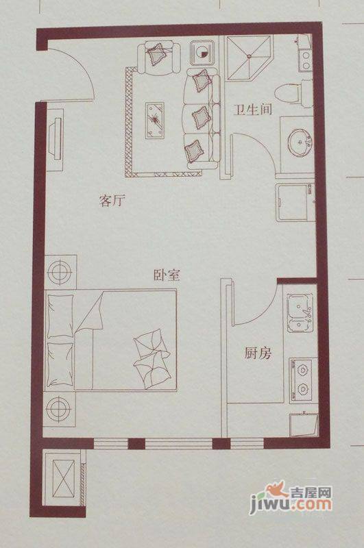 盛秦国际1室1厅1卫49.7㎡户型图