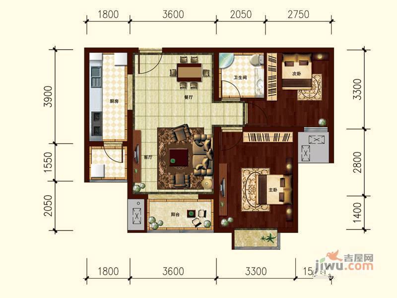 雅绅鸿居2室2厅1卫83.9㎡户型图