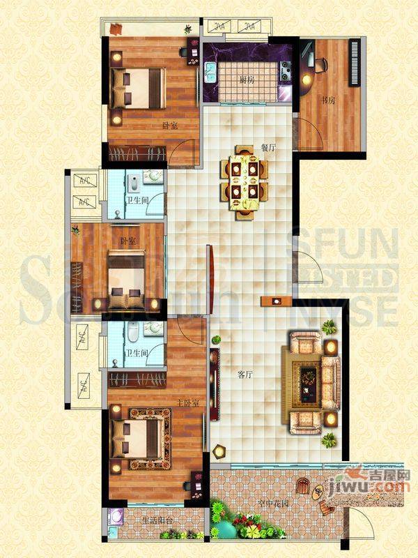 楠岸豪景公馆5室2厅2卫户型图