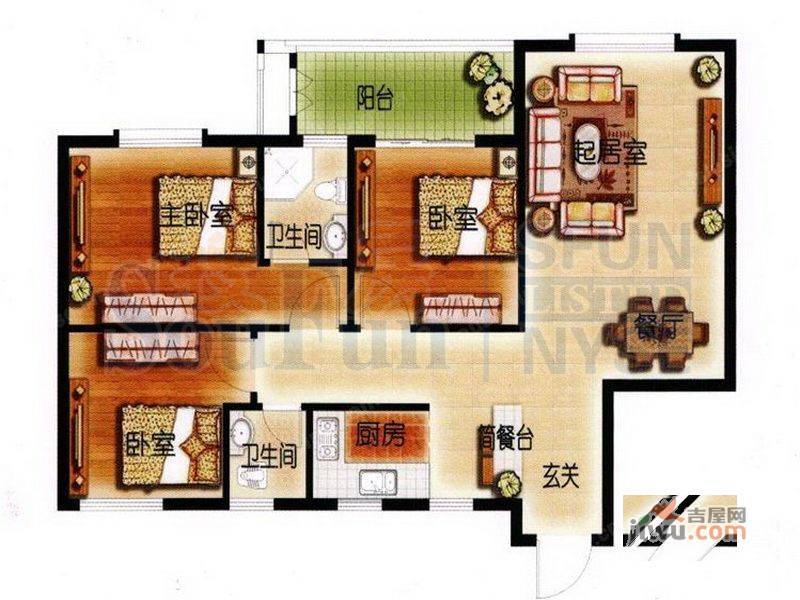 新河湾花园3室2厅2卫102㎡户型图