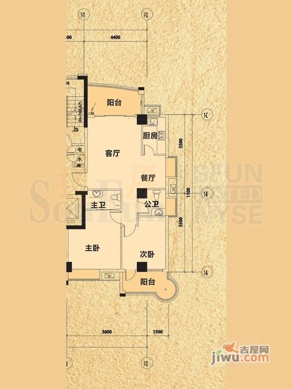 栢宝龙轩2室2厅2卫91.5㎡户型图