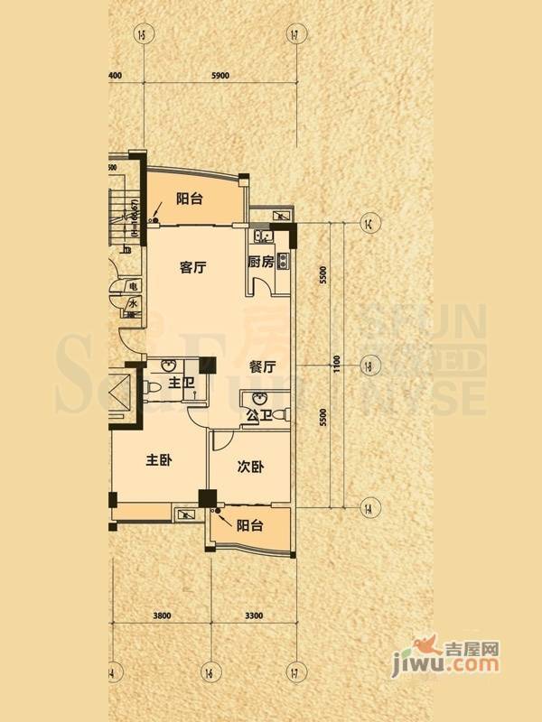 栢宝龙轩2室2厅2卫91.5㎡户型图