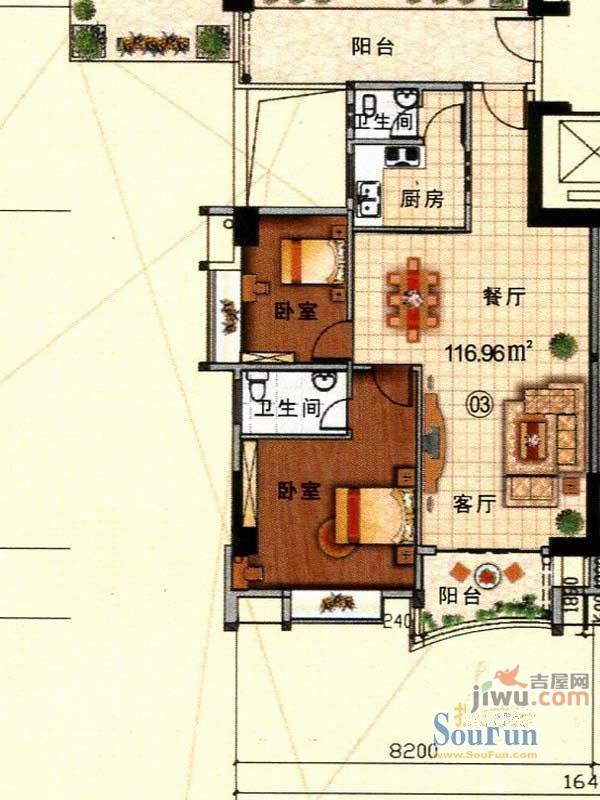 宜诚大厦2室1厅2卫117㎡户型图