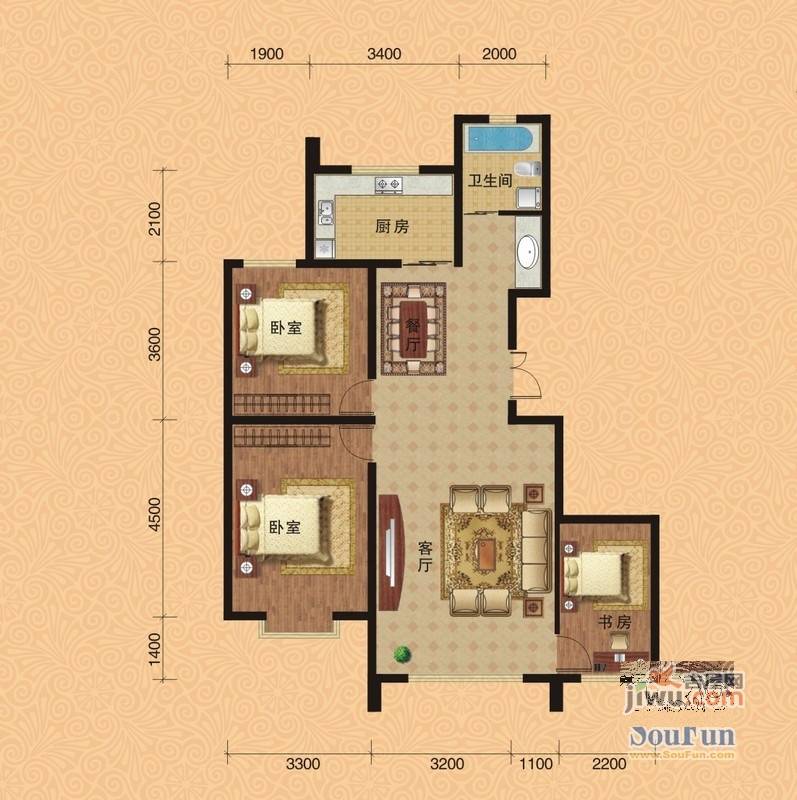 凯旋名都二期3室2厅1卫109.2㎡户型图