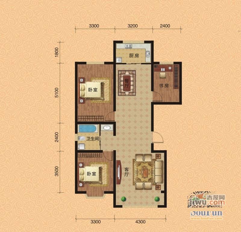 凯旋名都二期3室2厅1卫125.4㎡户型图