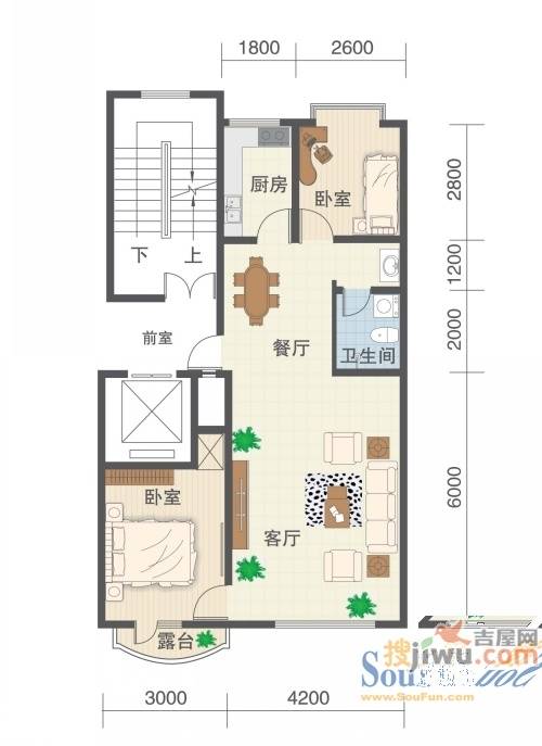 德源逸品枫景2室2厅1卫82.1㎡户型图