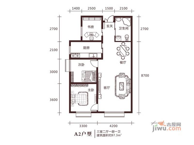 通嘉东方御景3室2厅1卫97.3㎡户型图