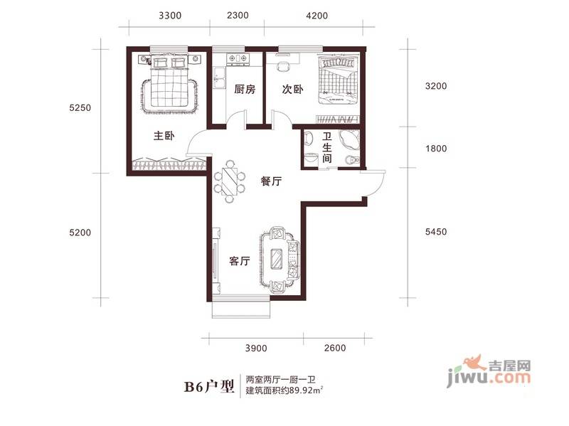 通嘉东方御景2室2厅1卫89.9㎡户型图