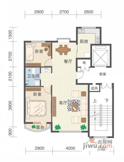 德源逸品枫景2室2厅1卫85.5㎡户型图