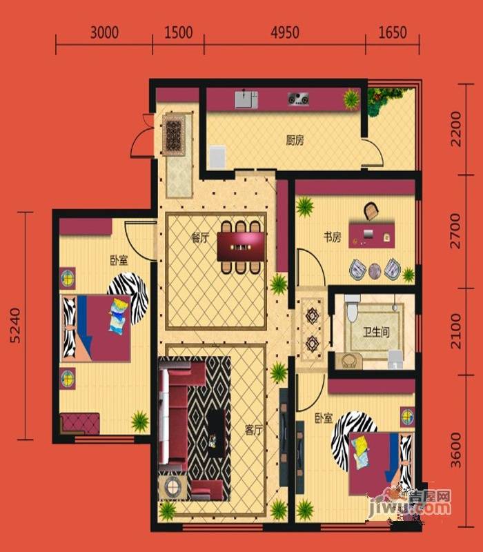 锦程·锦绣家园三期3室2厅1卫103.5㎡户型图