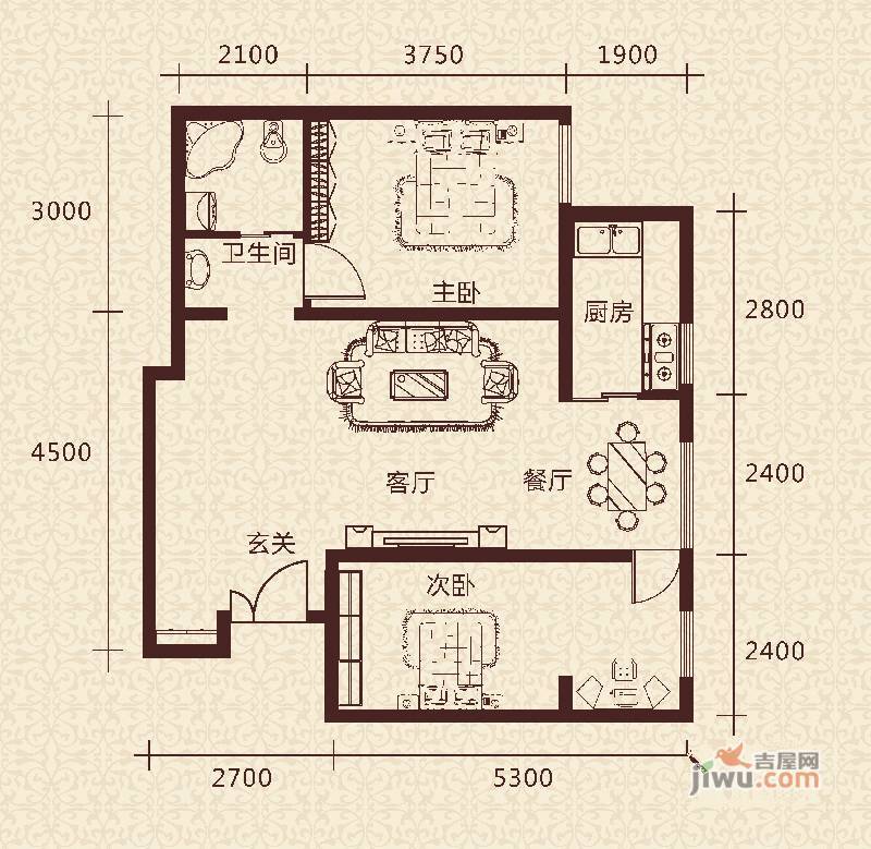 通嘉东方御景2室2厅1卫90.2㎡户型图