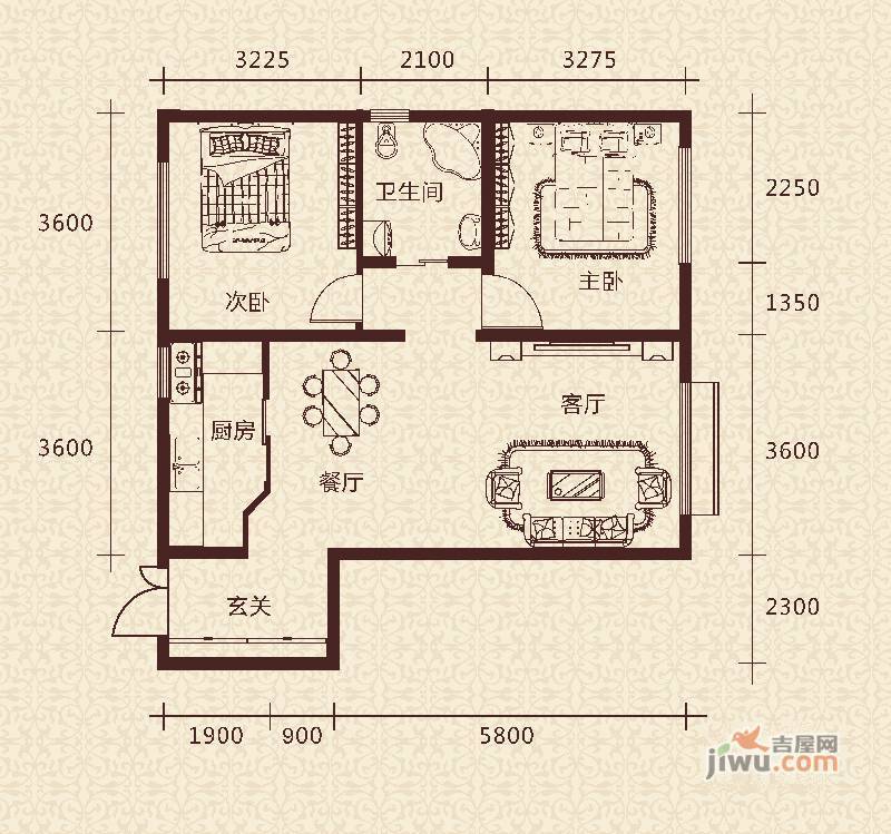 通嘉东方御景2室2厅1卫86.7㎡户型图