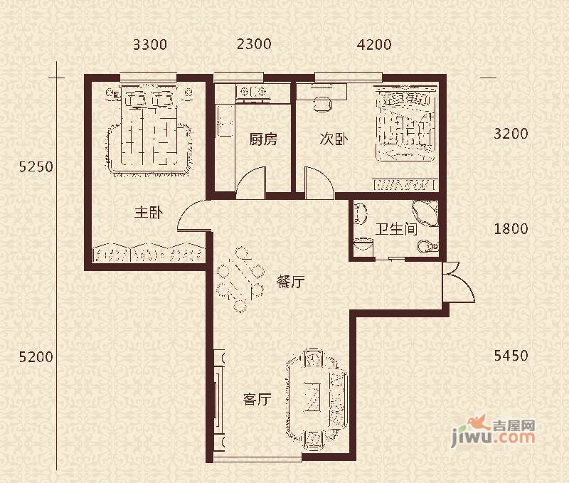 通嘉东方御景2室2厅1卫92.5㎡户型图