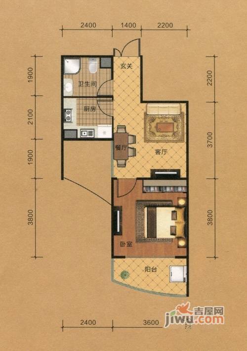 上海城1室1厅1卫57㎡户型图