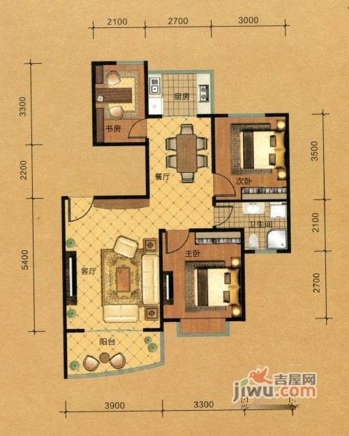 上海城3室2厅1卫99㎡户型图