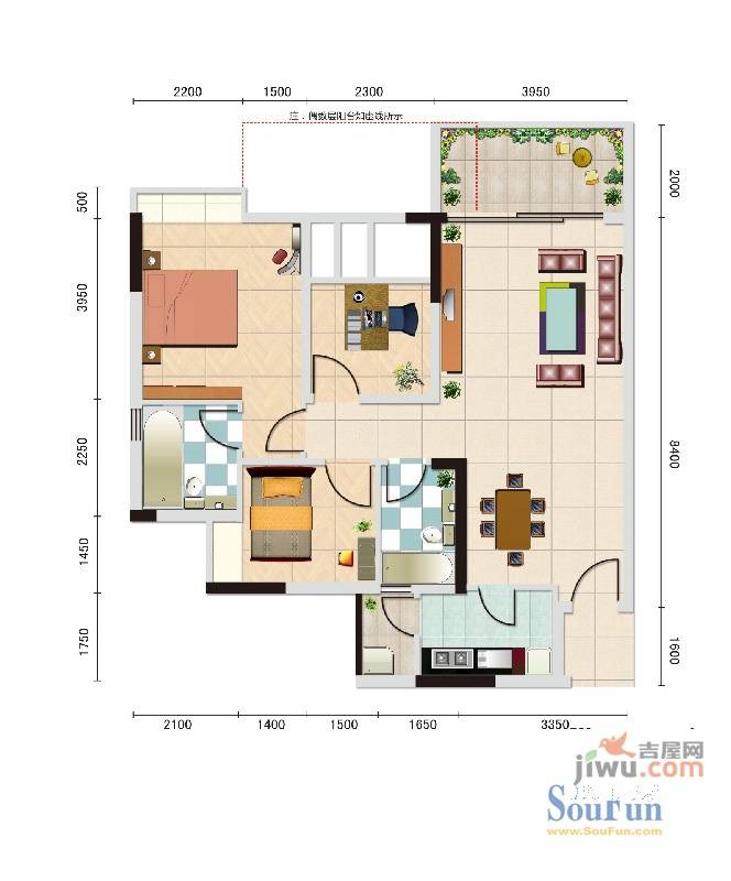 领地海纳天河花园3室2厅2卫87㎡户型图