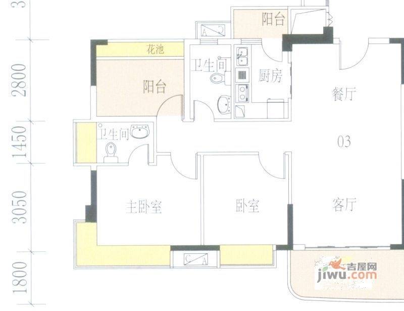 星御名都3室2厅1卫91.9㎡户型图