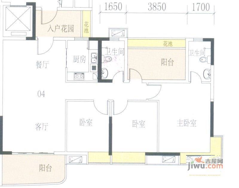 星御名都4室2厅1卫96.5㎡户型图