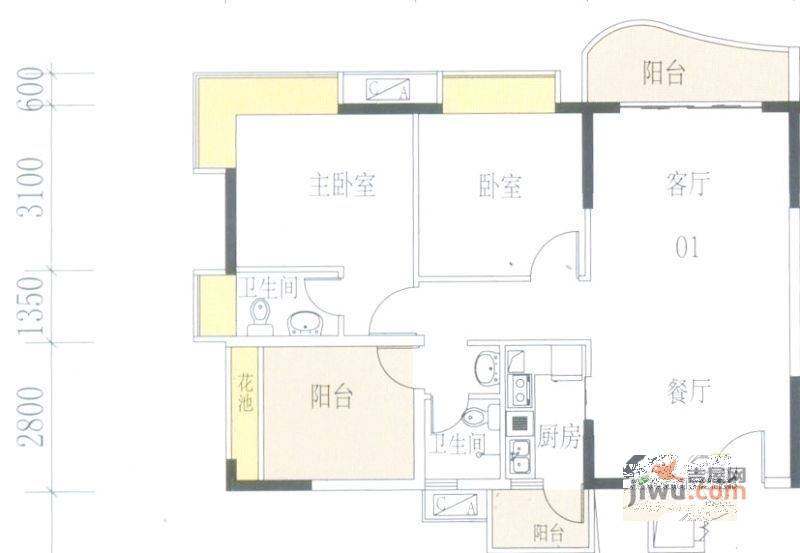 星御名都3室2厅1卫90㎡户型图