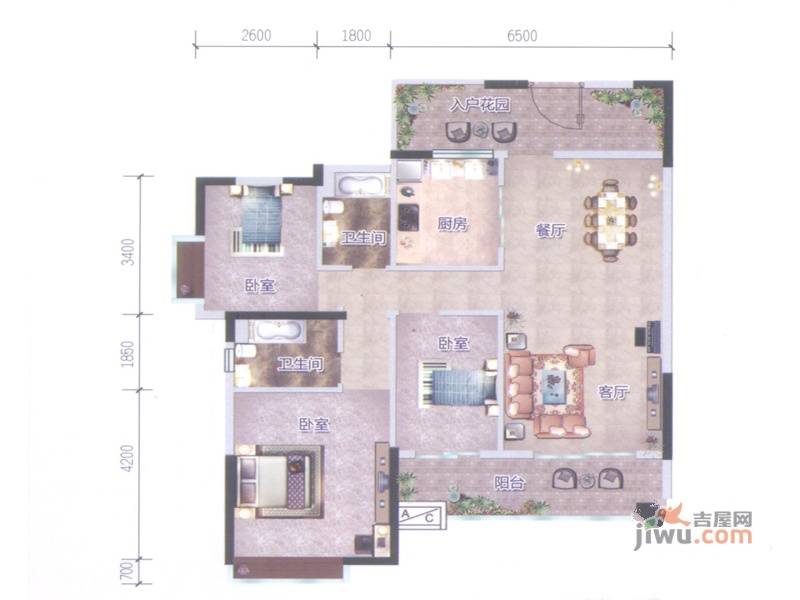 雅居乐都荟天地3室2厅2卫121㎡户型图