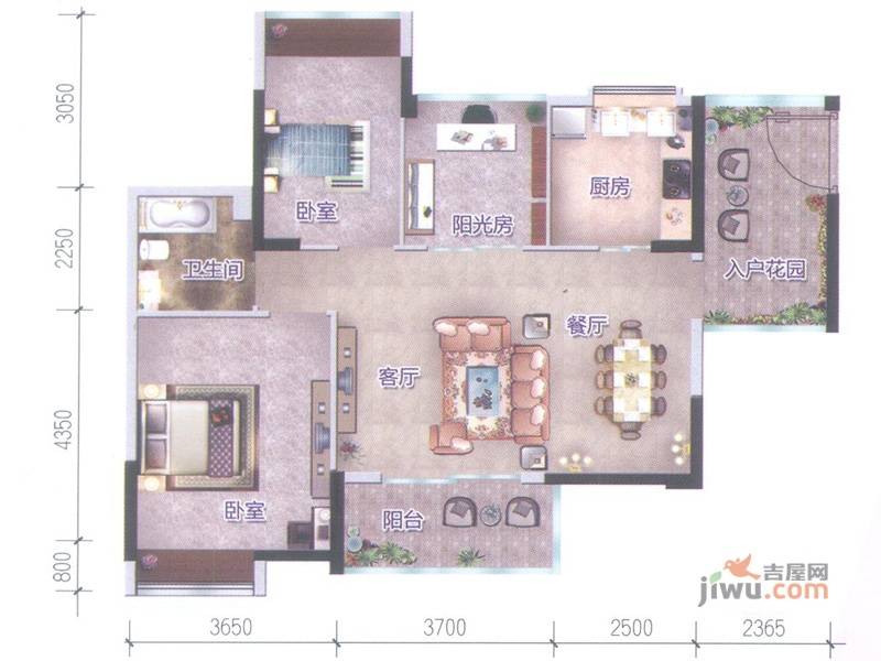 雅居乐都荟天地3室2厅1卫89㎡户型图