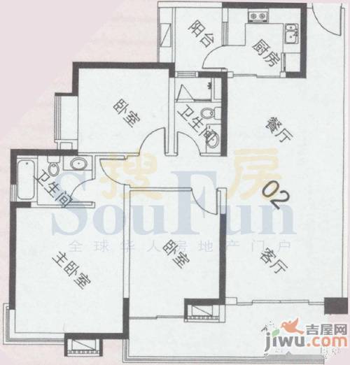 中海金沙湾3室2厅2卫136.8㎡户型图