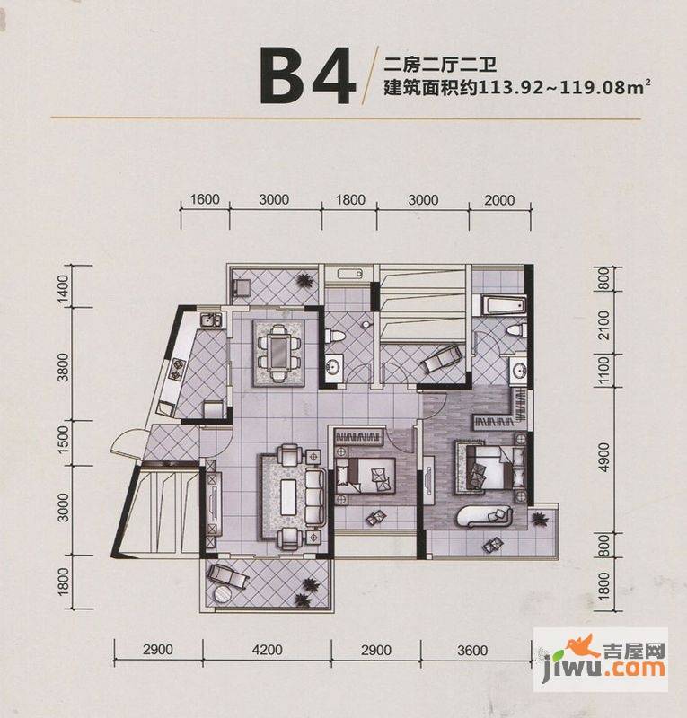 佳兴花园城2室2厅2卫115㎡户型图