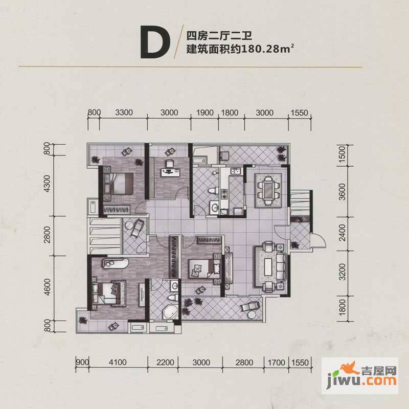 佳兴花园城4室2厅2卫180.3㎡户型图