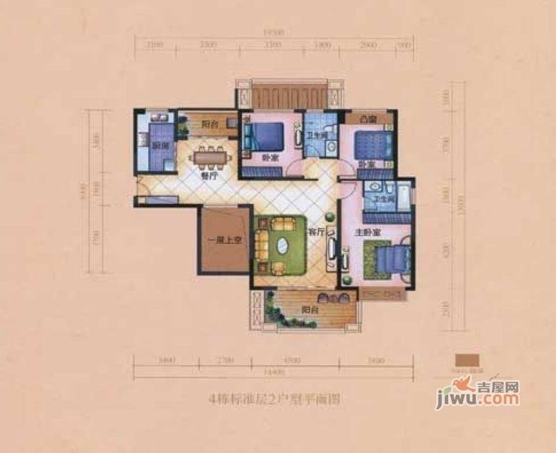 正源华府3室2厅2卫132㎡户型图