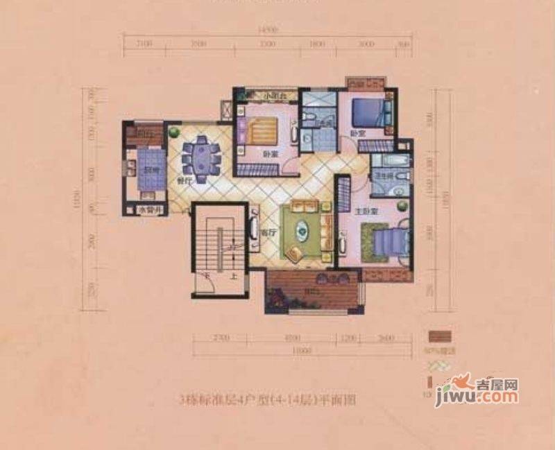 正源华府3室2厅2卫126.8㎡户型图