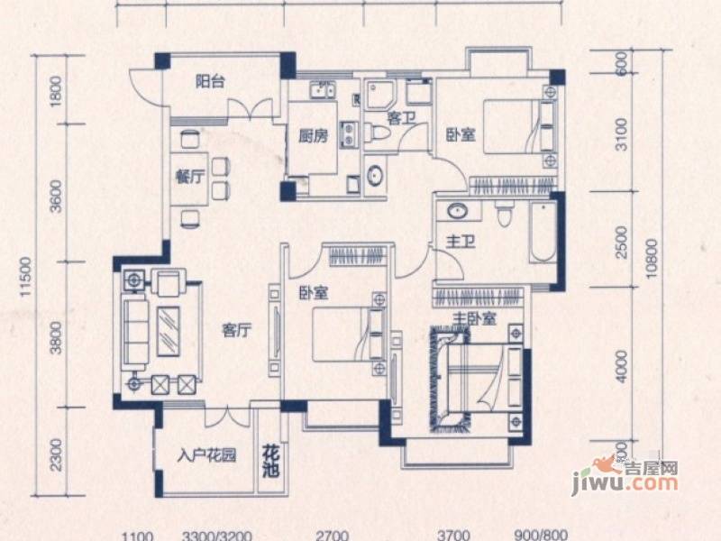 恒明珠龍域3室2厅2卫118㎡户型图