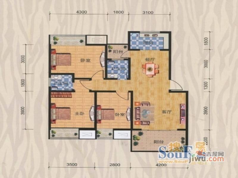 华城山水人家3室2厅2卫89㎡户型图