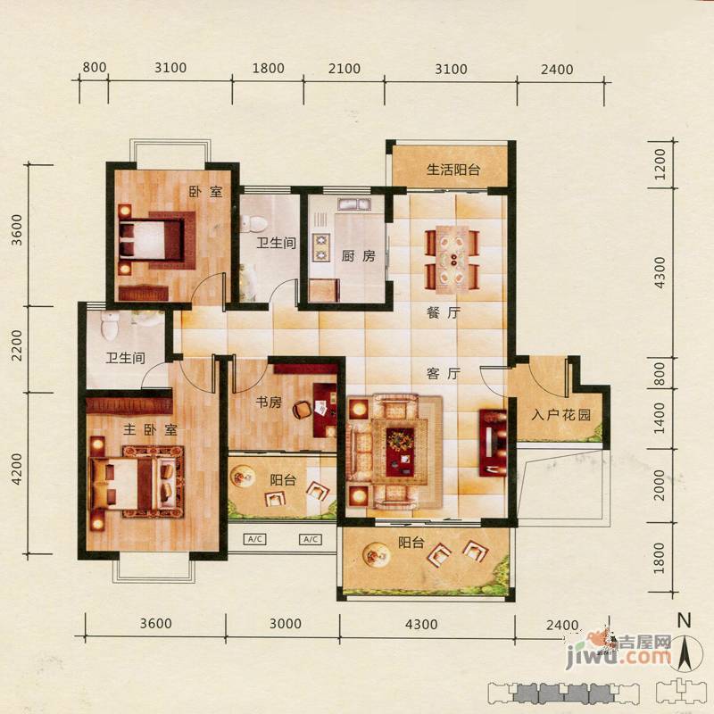 名扬鑫城3室1厅2卫121㎡户型图