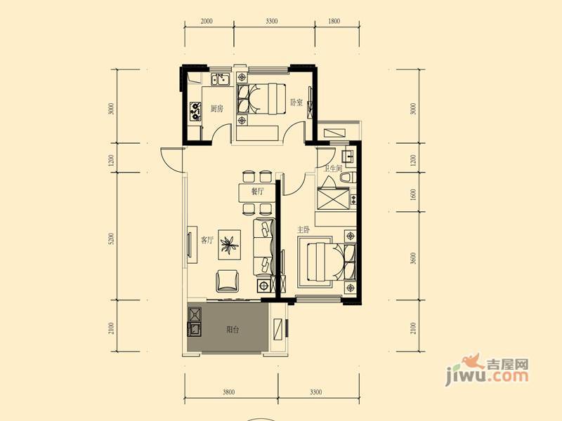 江山里2室2厅1卫84㎡户型图