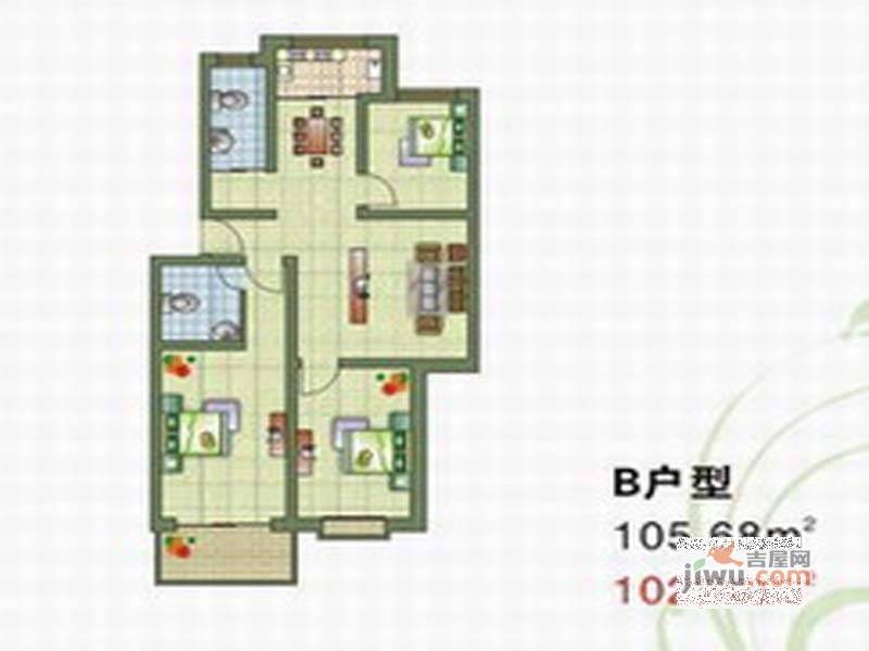 锦绣中华3室2厅2卫105.7㎡户型图