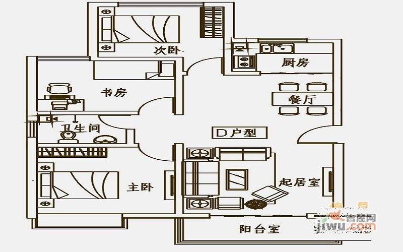 华浩活力城3室2厅1卫117.8㎡户型图