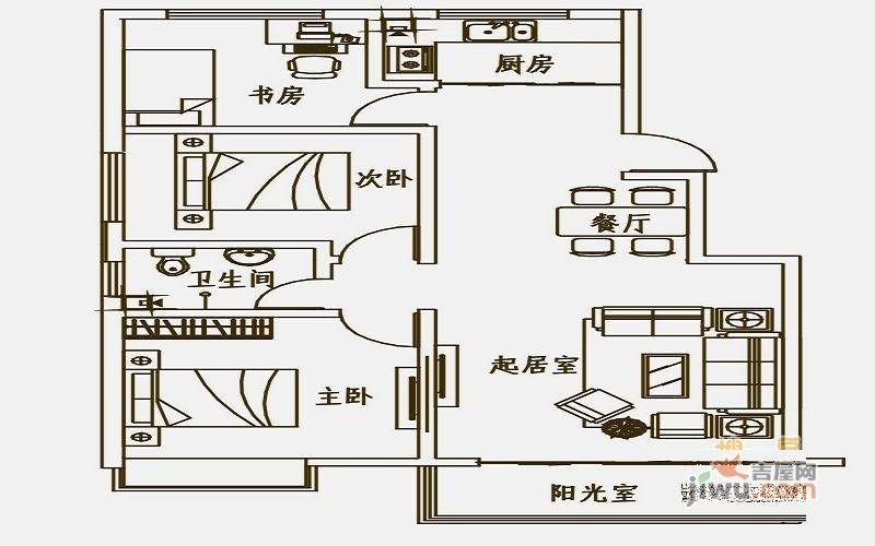 华浩活力城3室2厅1卫106.7㎡户型图