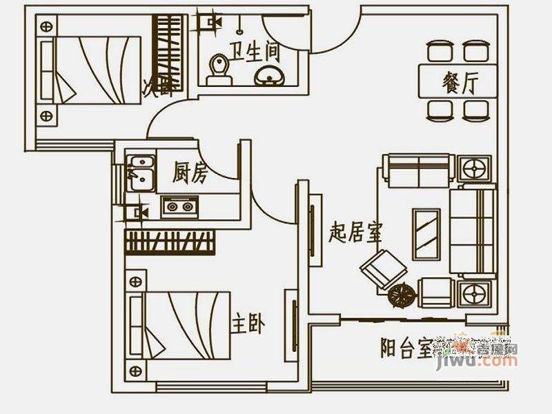 华浩活力城2室2厅1卫93.3㎡户型图