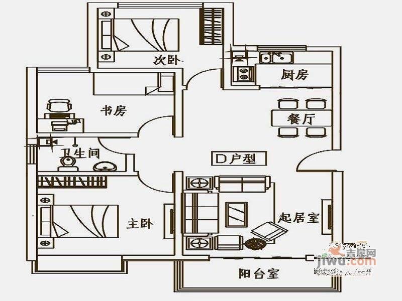 华浩活力城3室2厅1卫117.8㎡户型图