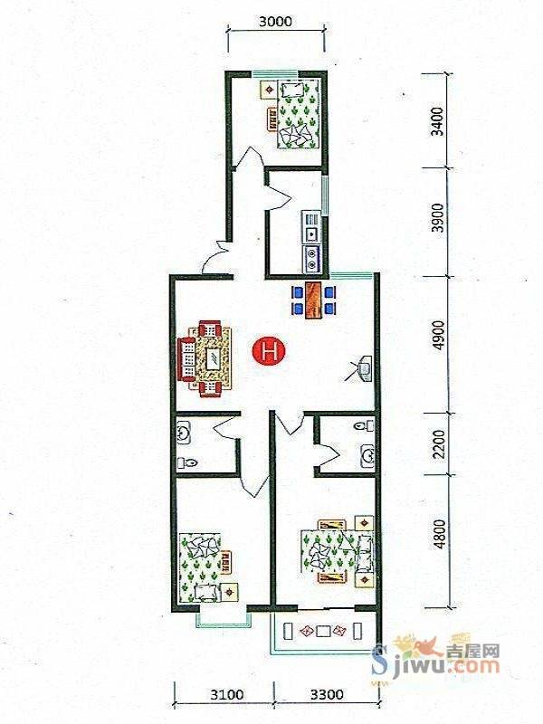 北海庄园3室2厅2卫133.3㎡户型图