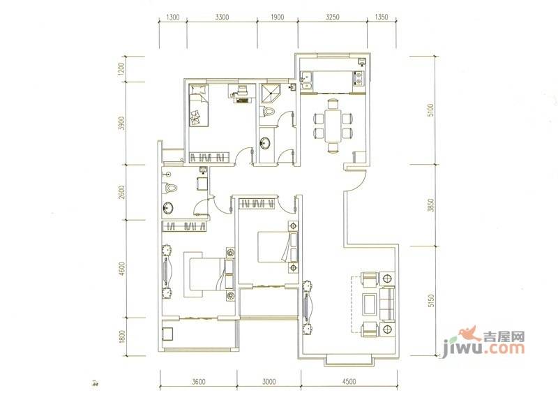 枫景华庭3室2厅2卫140.1㎡户型图