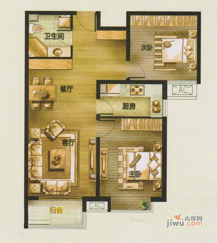 安居东城2室2厅1卫118㎡户型图