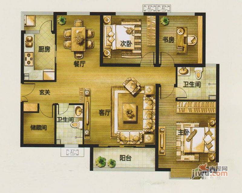 安居东城2室2厅1卫118㎡户型图