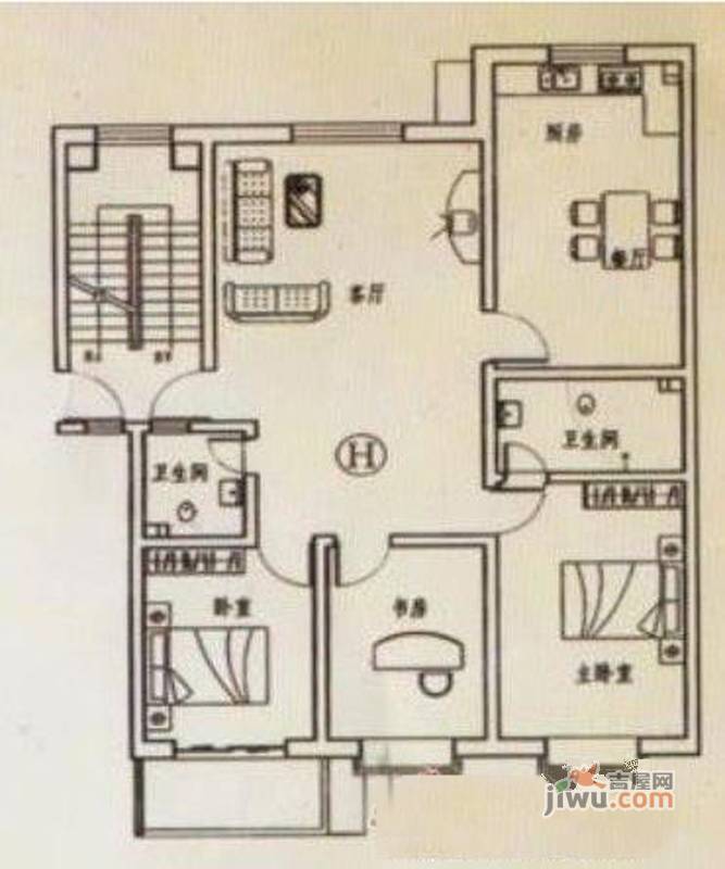 邯城文苑3室2厅2卫户型图