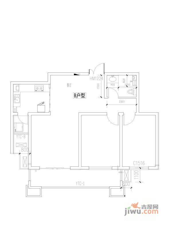 月亮湾2室2厅1卫户型图