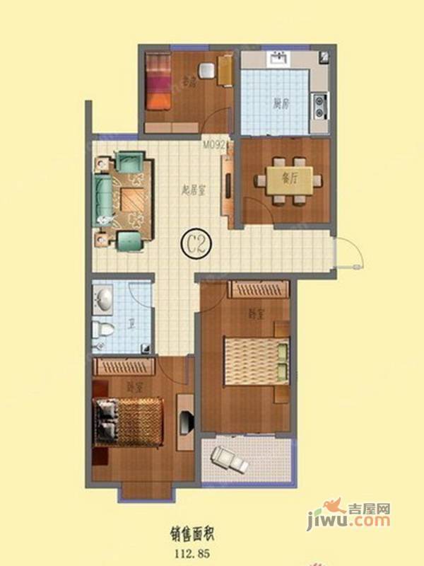 国际新城瑞德苑3室2厅1卫112.8㎡户型图